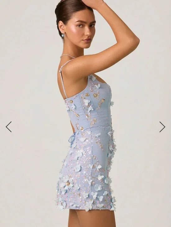Oh Polly Briar Embellished Corset Mini Dress in Sky Blue. - Picture 3 of 8